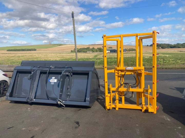 New Zealand; Push off bucket and square bale stacker
