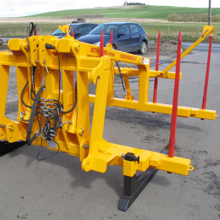 Octa-Quad Bale Handling System - front section for carrying 4 round bales or 2 Heston bales at a time. Showing folding tines version.