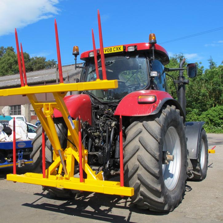 Hydraulically folding Double Front or Rear Bale Spike for tractors.