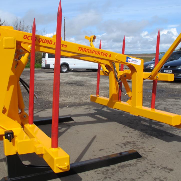 Octa-Quad Bale Handling System - front section for carrying 4 round bales or 2 Heston bales at a time. Showing folding tines version.