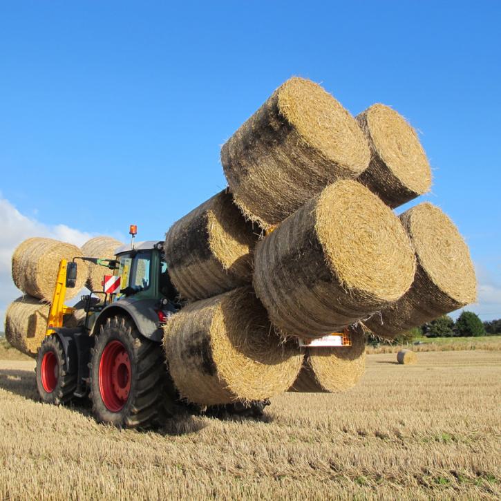 Octa-Quad Bale Handling System - front and rear sections for carrying 12 round bales or 6 Heston bales at a time.